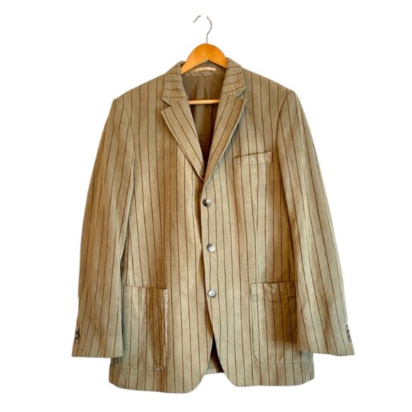 Lacoste Vintage Men Beige Striped Blazer Sport Coat Jacket size 54   44   4 - Picture 1 of 10